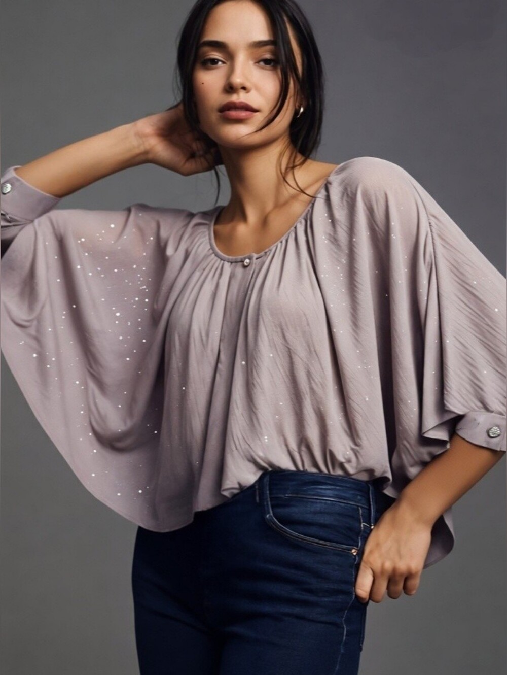 Jennifer Lopez Blush Beige Sheer Shimmer Blouse